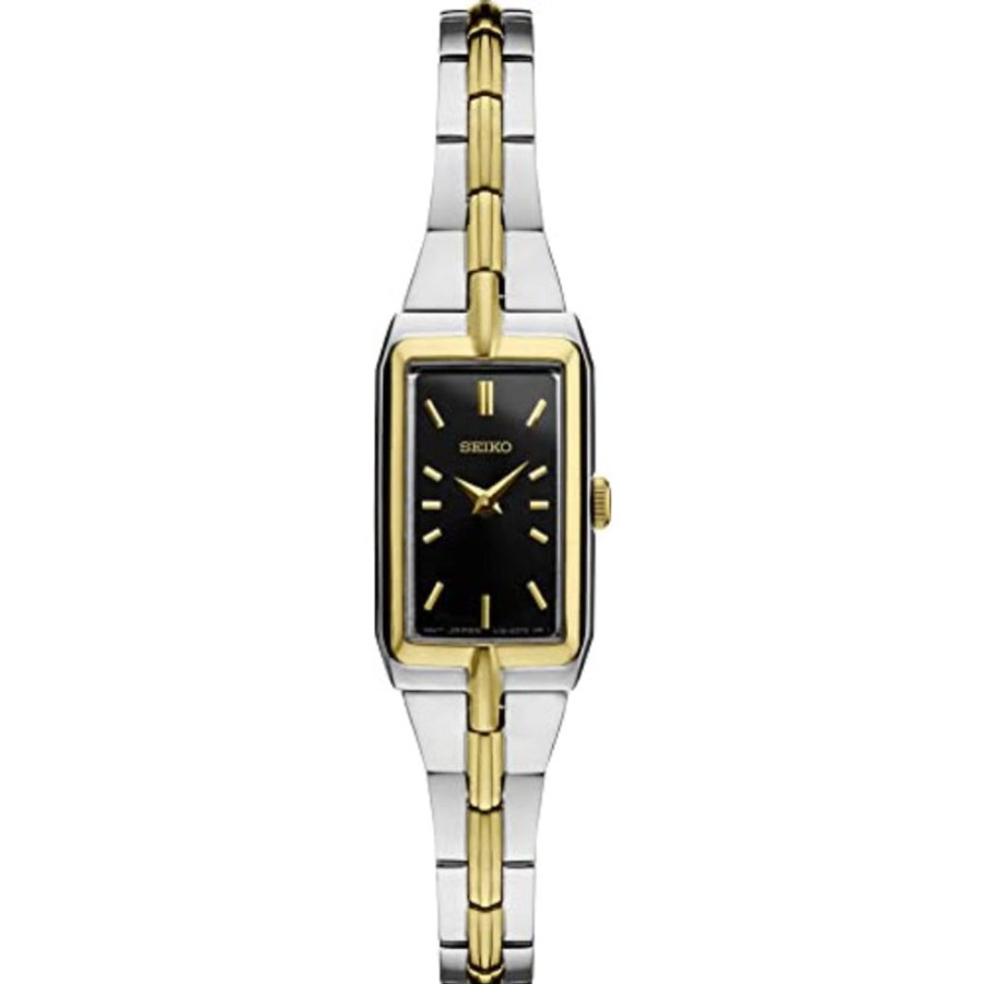 Timepieces Seiko | Seiko Essentials Black Rectangular Dial Two Tone Quartz