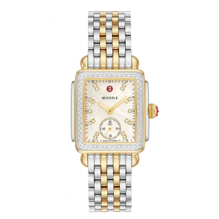 Timepieces Michele | Michele Deco Mid Two-Tone Diamond Watch - Mother Of Pearl Dial