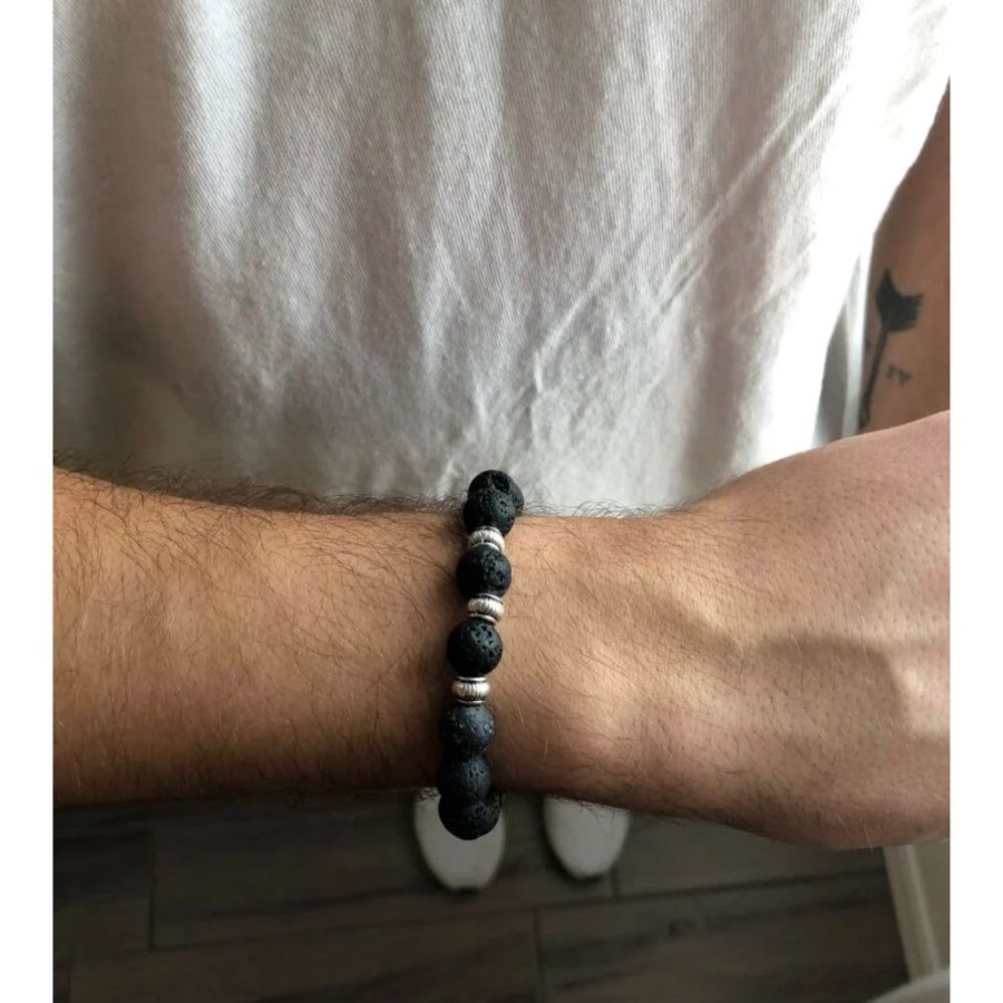 Jewelry Smyth Jewelers | Men'S "Courage" Bracelet With Lava Stone