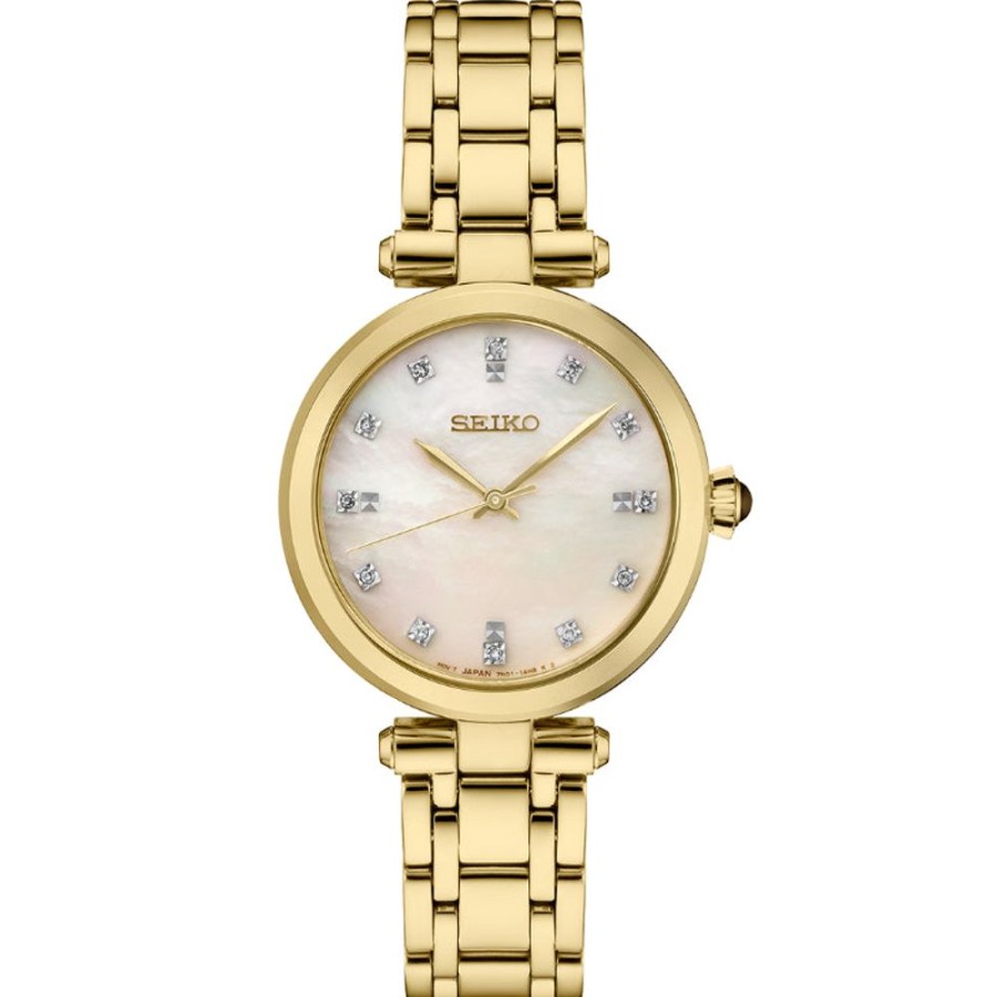 Timepieces Seiko | Seiko Diamond Collection Pink Mother Of Pearl Gold Tone Quartz