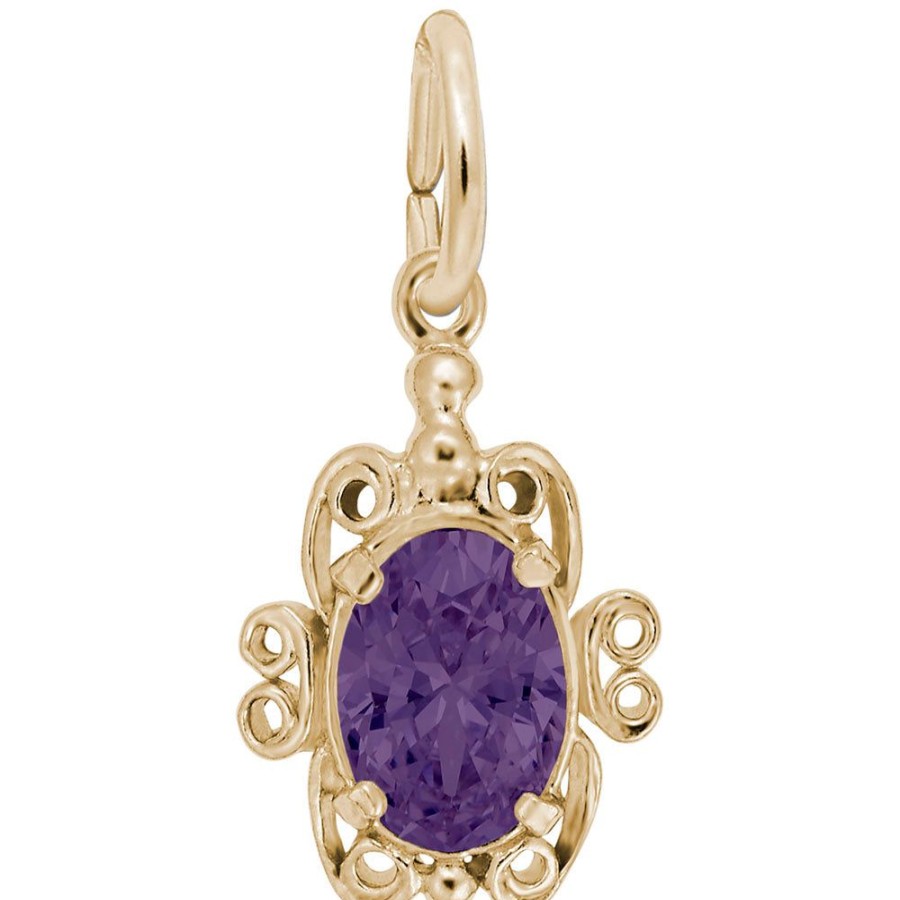 Jewelry Rembrandt | 14K Yellow Gold Filigree Framed Amethyst Charm