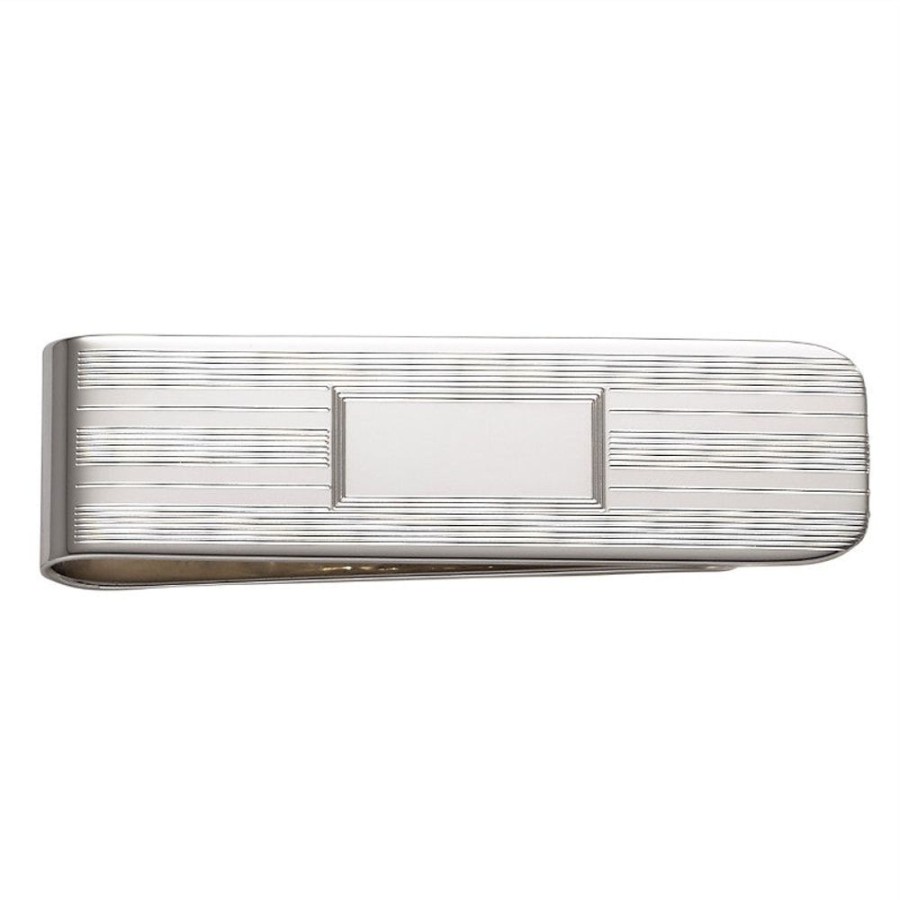 Gifts Smyth Jewelers | Sterling Silver Slim Engine Turn Money Clip With Engravable Disc