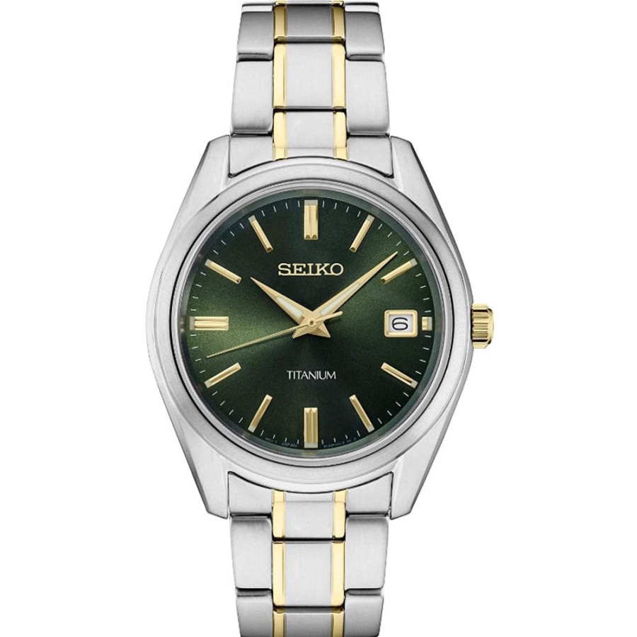 Gifts Seiko | Seiko Essentials 40Mm Titanium Quartz, Green Dial Sur377