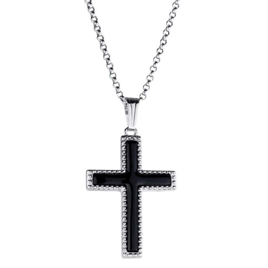 Jewelry Smyth Jewelers | Sterling Silver Onyx Beaded Cross Necklace