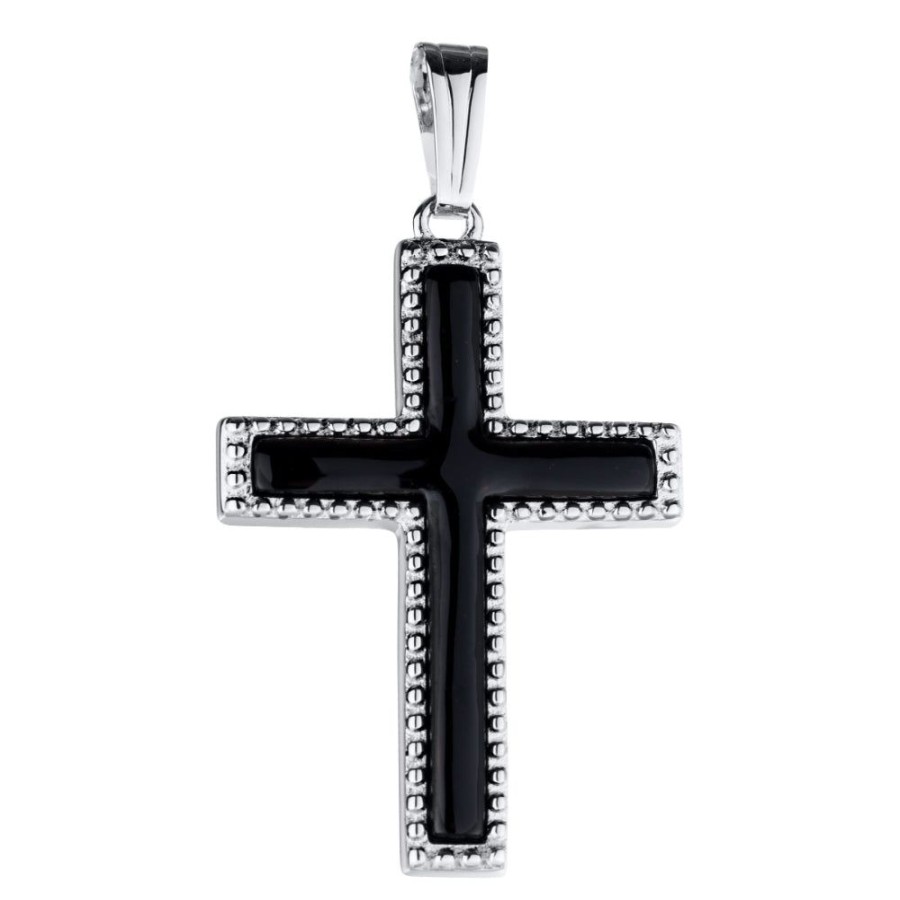 Jewelry Smyth Jewelers | Sterling Silver Onyx Beaded Cross Necklace