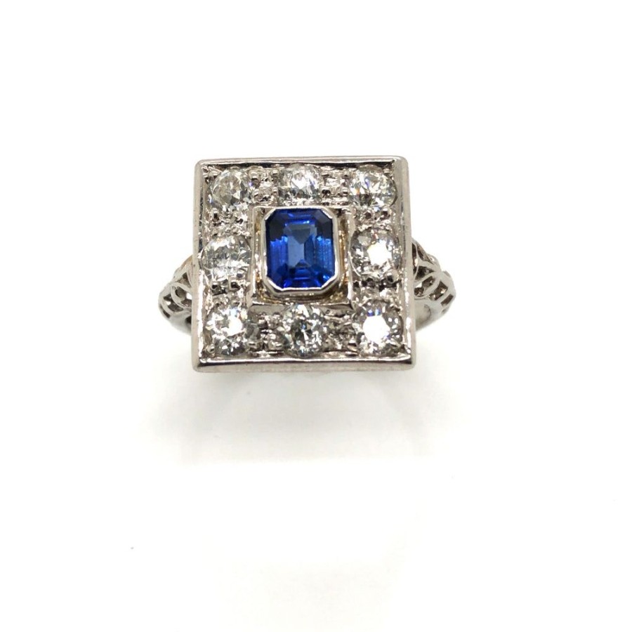 Jewelry Smyth Jewelers | Estate 18K White Gold Square Top Sapphire Ring