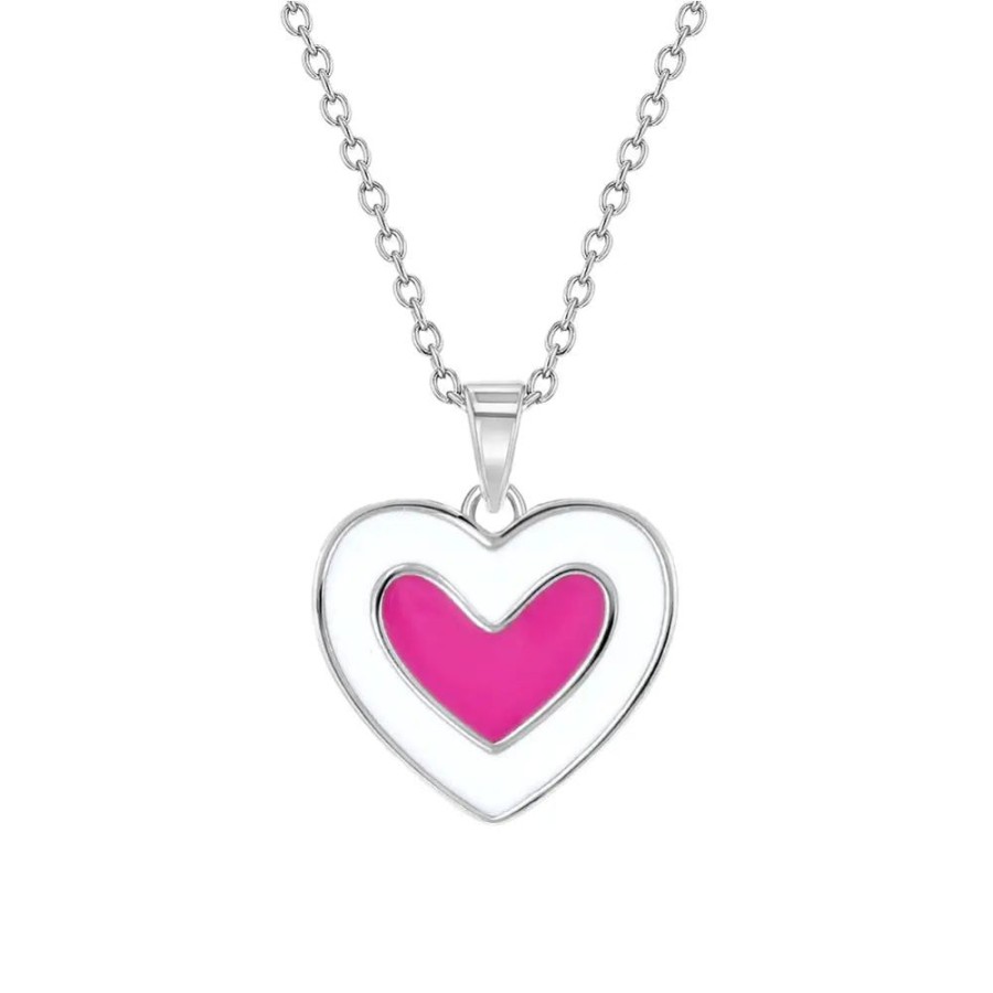 Jewelry Smyth Jewelers | Children'S Sterling Silver Pink & White Enamel Heart Pendant Necklace