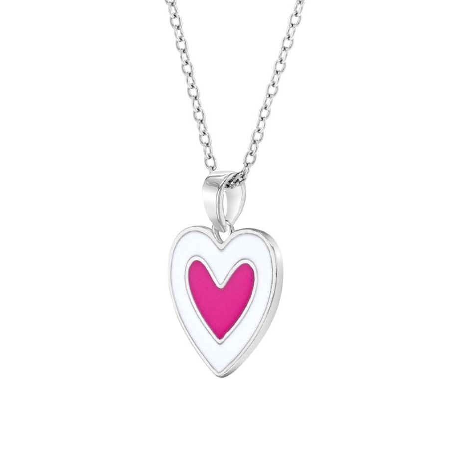 Jewelry Smyth Jewelers | Children'S Sterling Silver Pink & White Enamel Heart Pendant Necklace