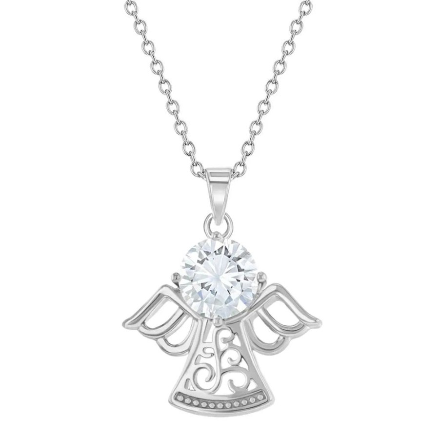 Jewelry Smyth Jewelers | Children'S Sterling Silver Cubic Zirconia Guardian Angel Necklace