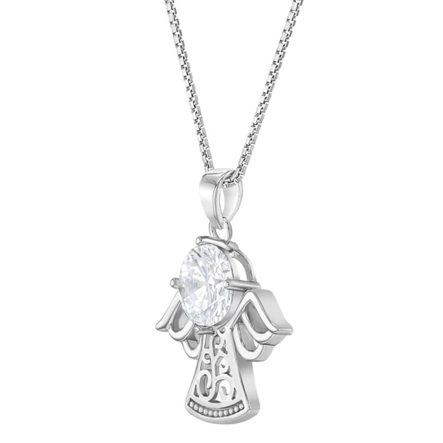 Jewelry Smyth Jewelers | Children'S Sterling Silver Cubic Zirconia Guardian Angel Necklace