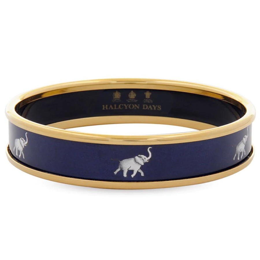 Jewelry Halcyon Days | Halcyon Days 1Cm Elephant Navy & Gold Enamel Bangle