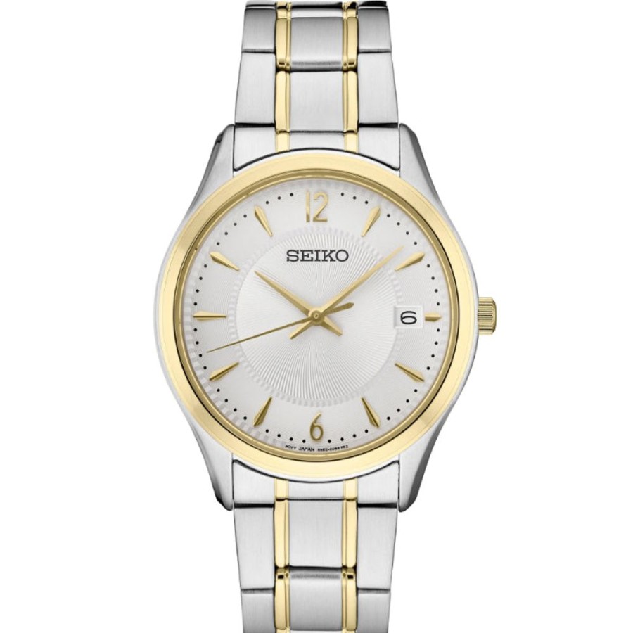 Timepieces Seiko | Seiko Essentials Collection 39Mm Textured Silver Two Tone Stainless Qu