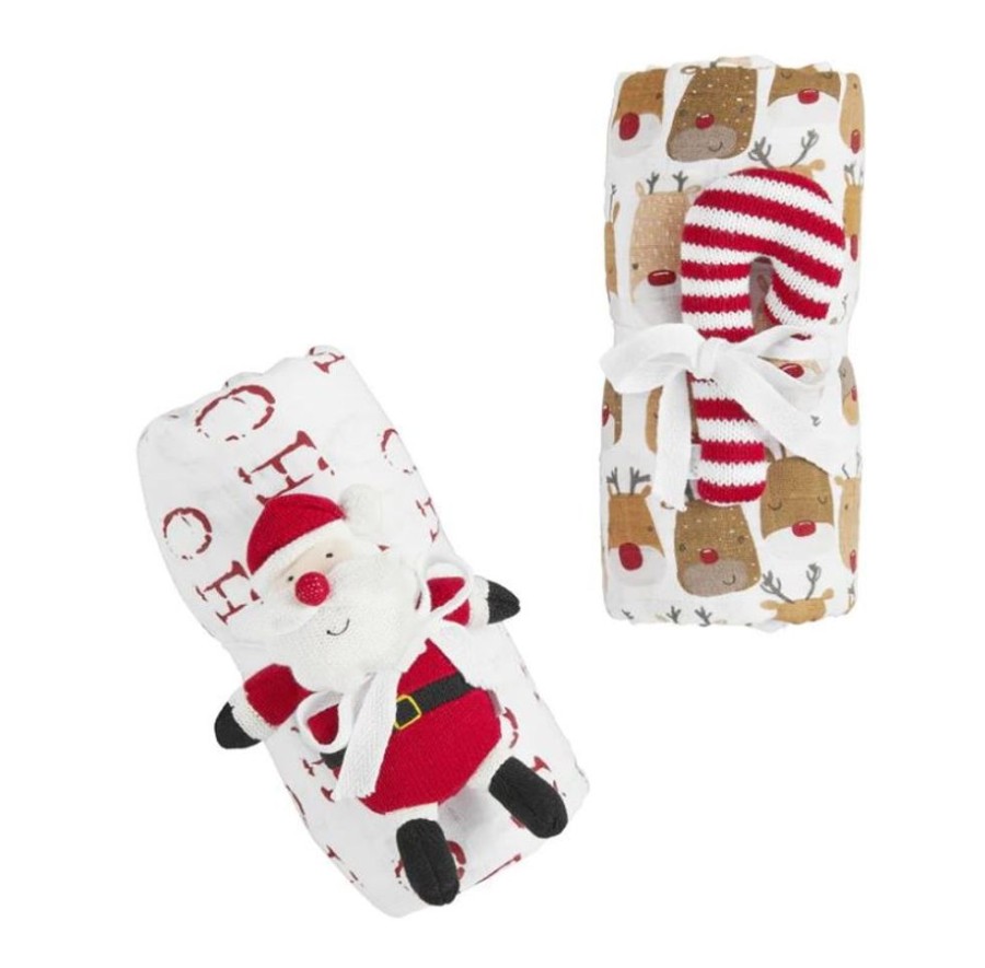 Gifts Mud Pie | Mud Pie Santa Swaddle & Rattle