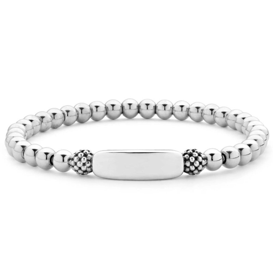 Jewelry Lagos | Lagos Signature Caviar Silver Station Stretch Bead Bracelet