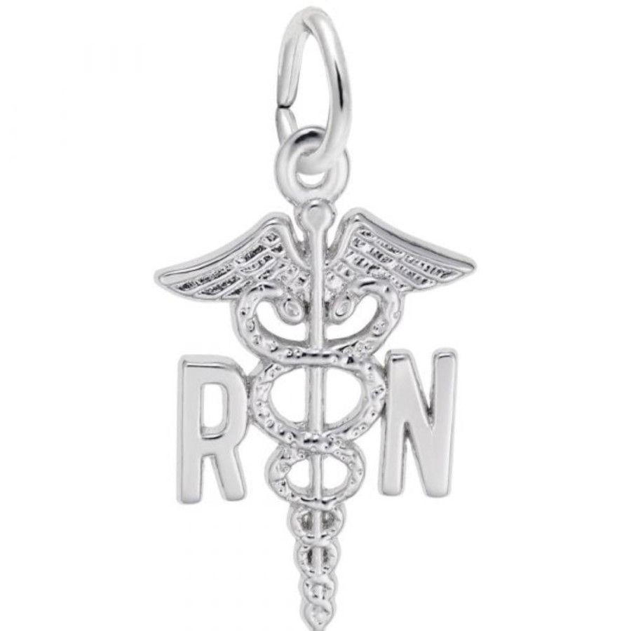 Jewelry Rembrandt | Sterling Silver Registered Nurse Caduceus Charm