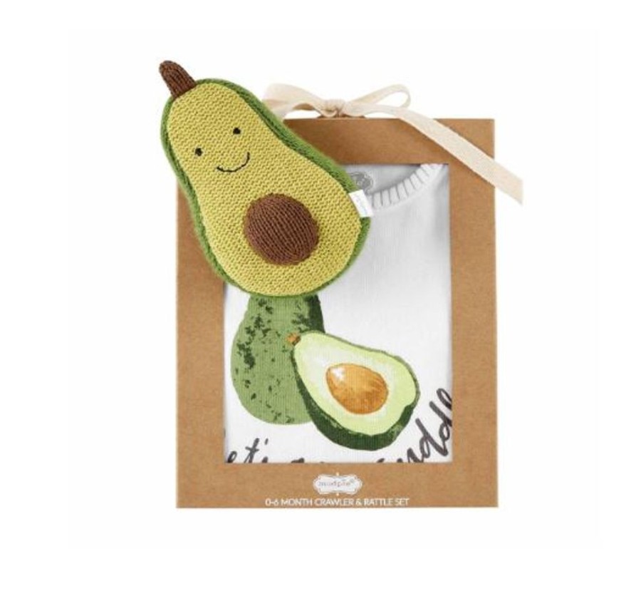 Gifts Mud Pie | Mud Pie Avocado Crawler And Rattle Set