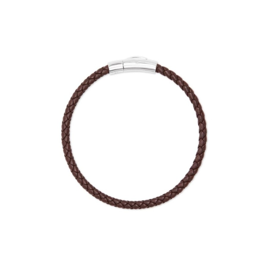 Gifts Kendra Scott | Scott Bros. Evans Sterling Silver Corded Bracelet In Brown Leather