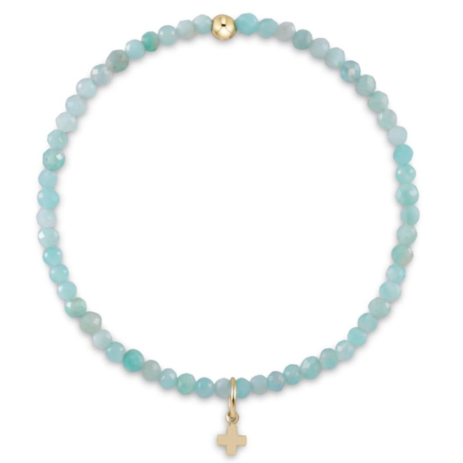 Jewelry enewton | Enewton Gemstone 3Mm Bead Bracelet With Signature Cross Small Gold Cha