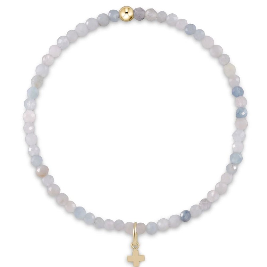 Jewelry enewton | Enewton Gemstone 3Mm Bead Bracelet With Signature Cross Small Gold Cha