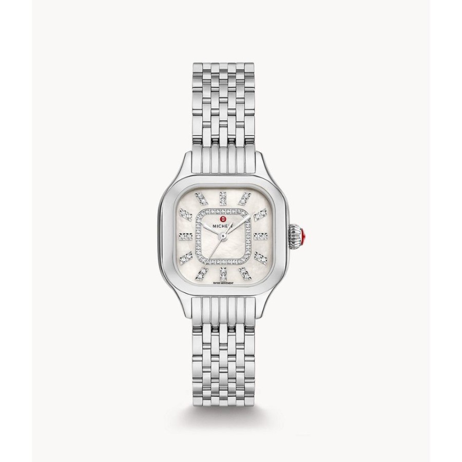 Timepieces Michele | Michele Meggie Stainless Steel Diamond Watch - White Mop Dial