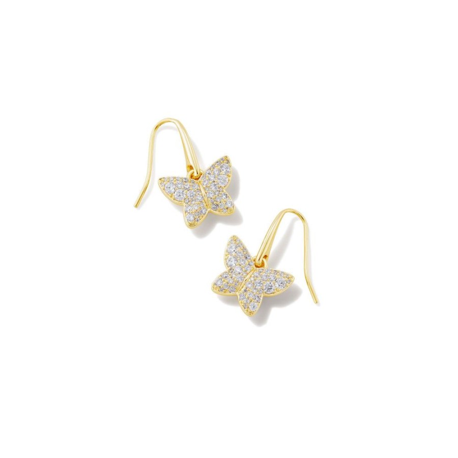 Jewelry Kendra Scott | Kendra Scott Lillia Butterfly Gold Drop Earrings In Crystal