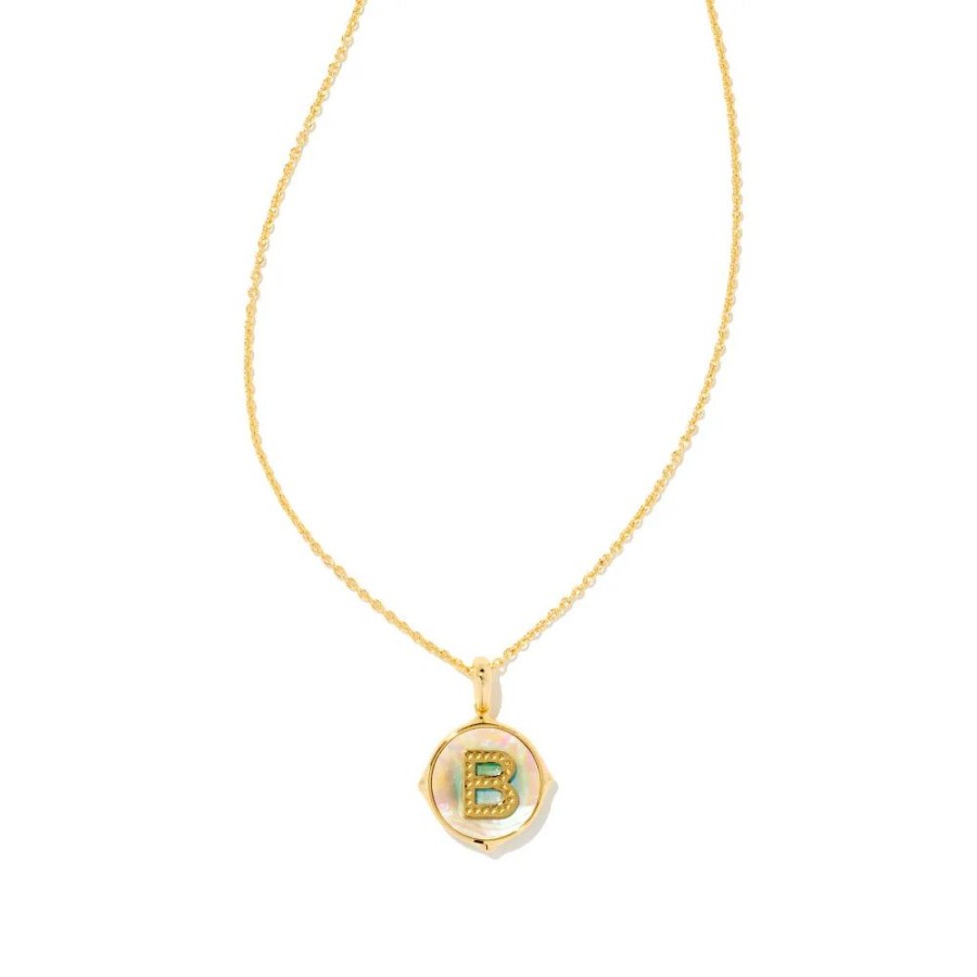 Jewelry Kendra Scott | Kendra Scott Letter Gold Disc Reversible Pendant Necklace In Iridescen