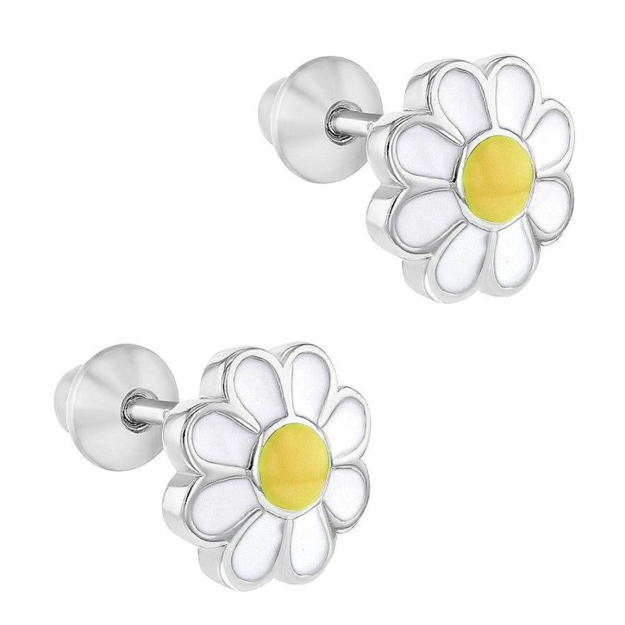 Jewelry Smyth Jewelers | Children'S Sterling Silver Enamel Daisy Screw Back Earrings