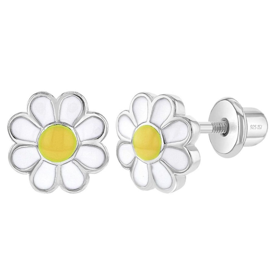 Jewelry Smyth Jewelers | Children'S Sterling Silver Enamel Daisy Screw Back Earrings