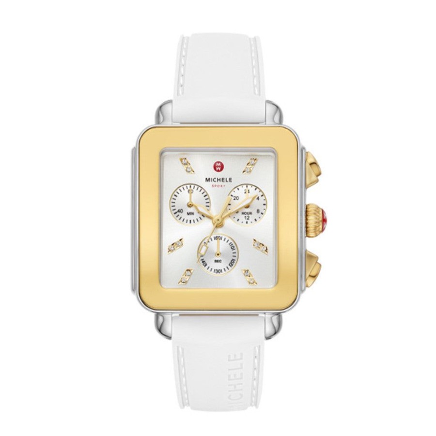 Timepieces Michele | Michele Deco Sport Gold-Tone White Silicone Watch