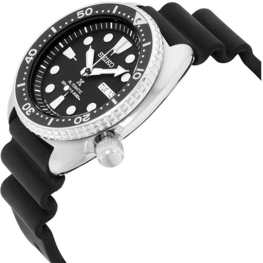 Timepieces Seiko | Seiko Prospex Turtle 45Mm Black Dial Stainless With Rubber Strap Autom