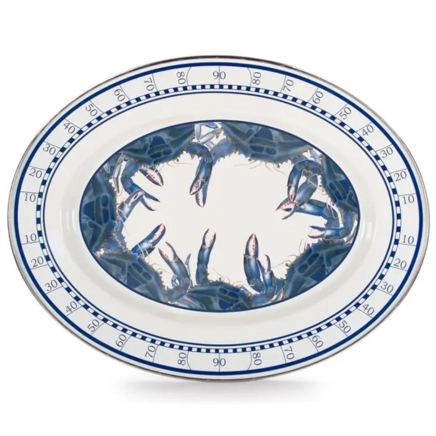 Gifts Golden Rabbit | Golden Rabbit Blue Crab Oval Platter