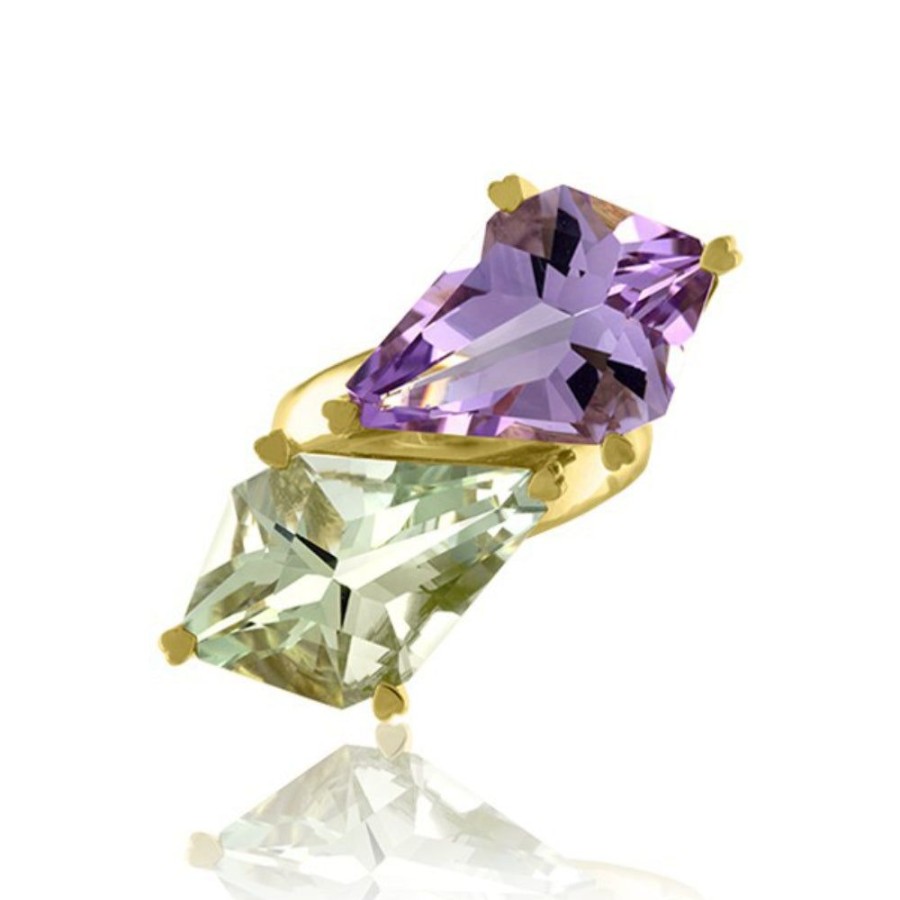 Jewelry Lisa Nik | Lisa Nik 18K Gold Green Quartz & Amethyst Bypass Ring