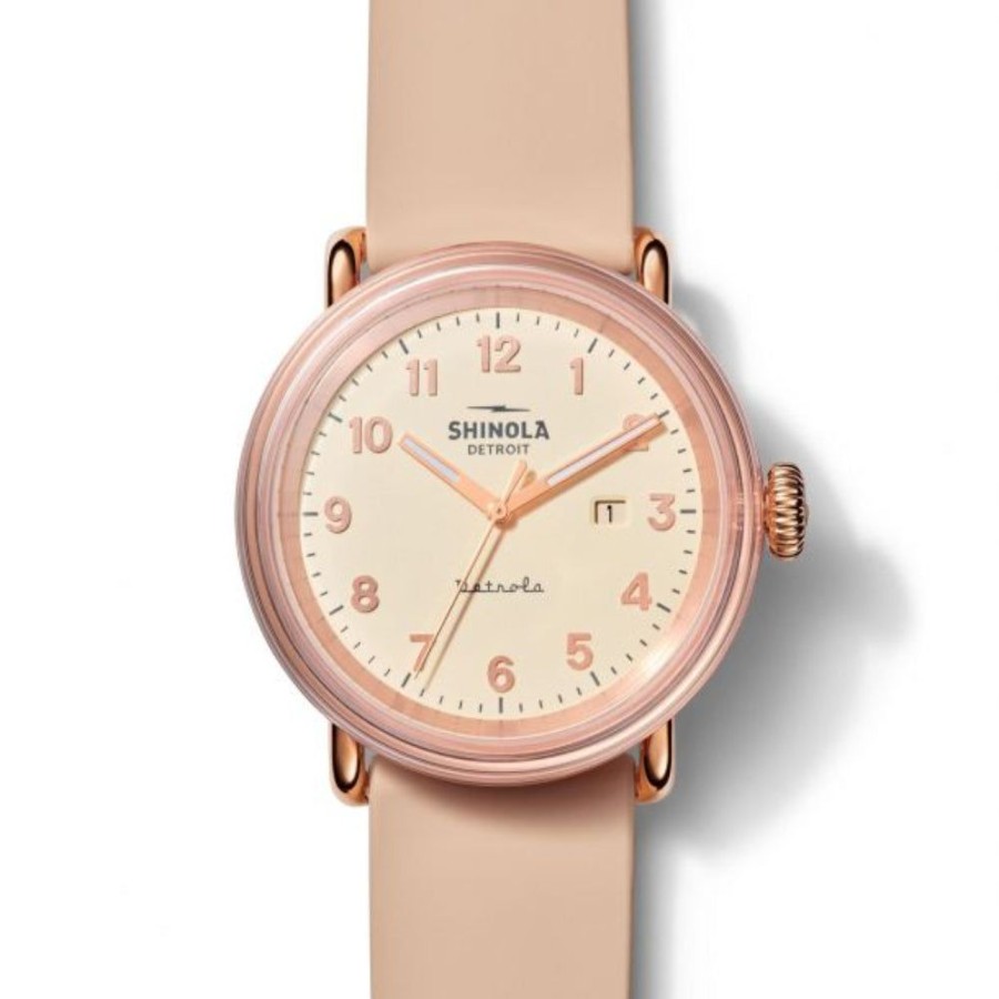 Timepieces Shinola | Shinola Detrola "The Pinky" 43Mm Cream Dial Peach Rubber Strap Quartz