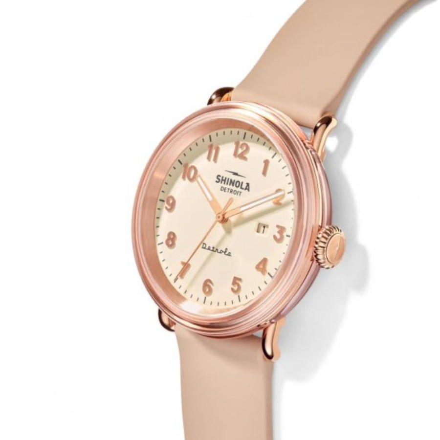 Timepieces Shinola | Shinola Detrola "The Pinky" 43Mm Cream Dial Peach Rubber Strap Quartz