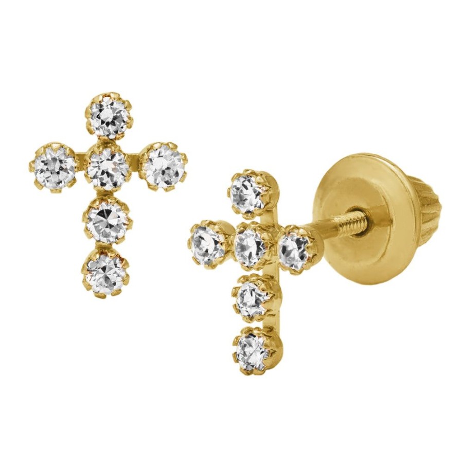 Jewelry Smyth Jewelers | Children'S 14K Gold Cz Cross Studs