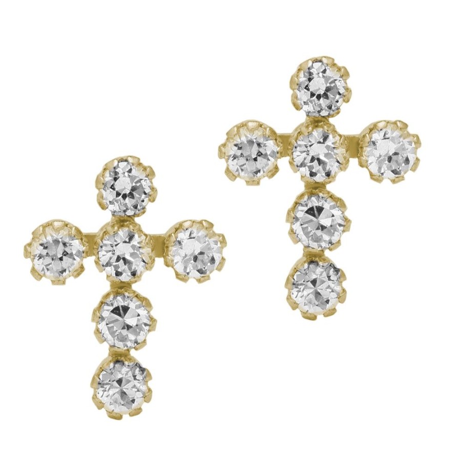 Jewelry Smyth Jewelers | Children'S 14K Gold Cz Cross Studs