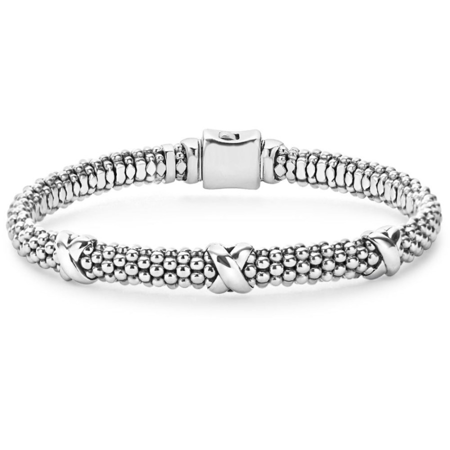 Jewelry Lagos | Lagos Silver Three Station 'X' Caviar Bracelet, 6Mm