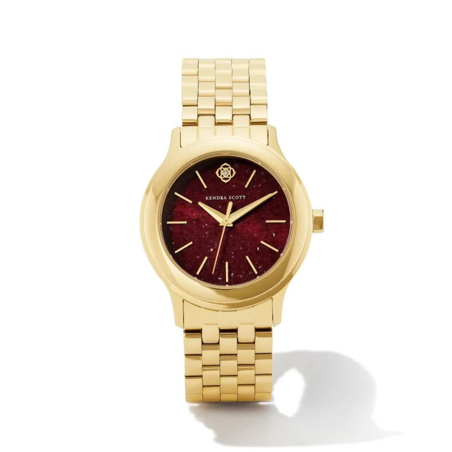 Timepieces Kendra Scott | Kendra Scott Alex 35Mm Watch Gold Tone-Burgundy Quartz