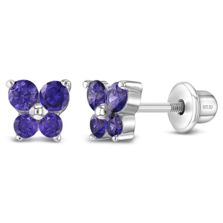 Jewelry Smyth Jewelers | Children'S Sterling Silver Purple Cz Butterfly Stud Earrings