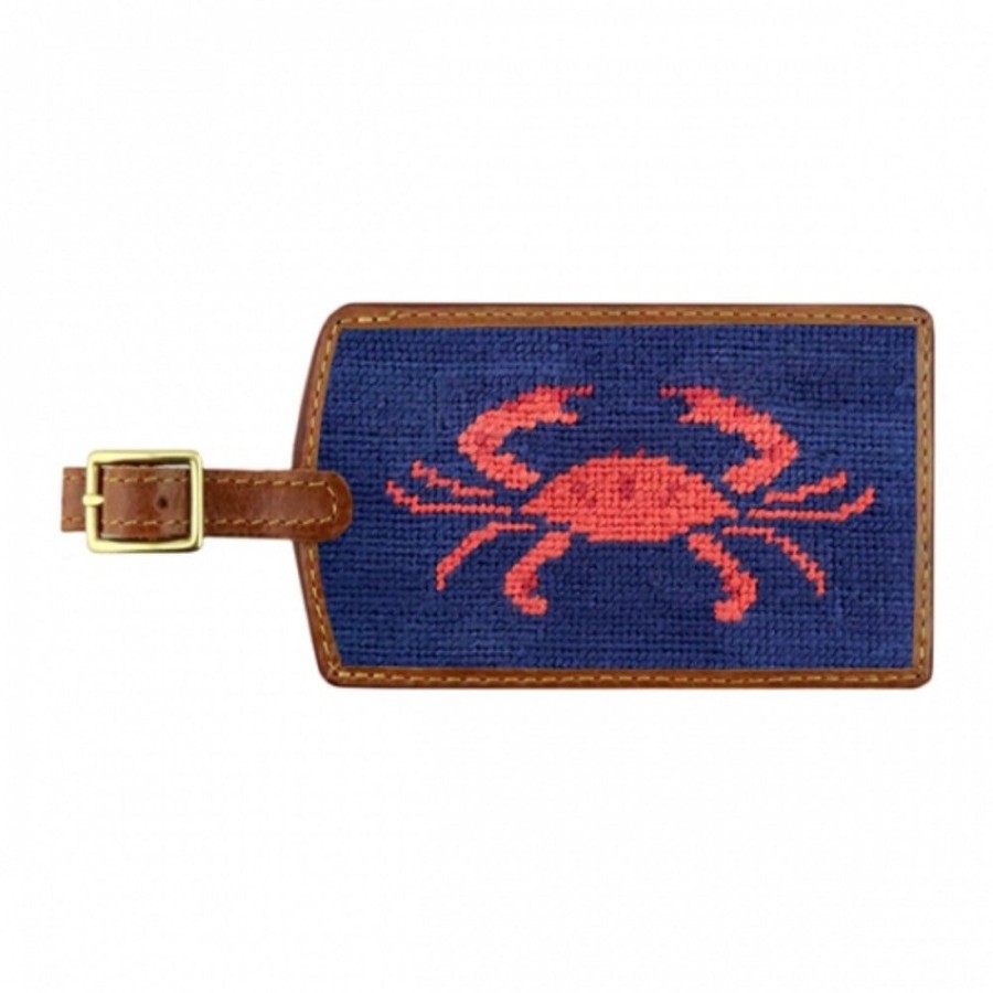 Gifts Smathers u0026 Branson | Smathers & Branson Coral Crab Needlepoint Luggage Tag