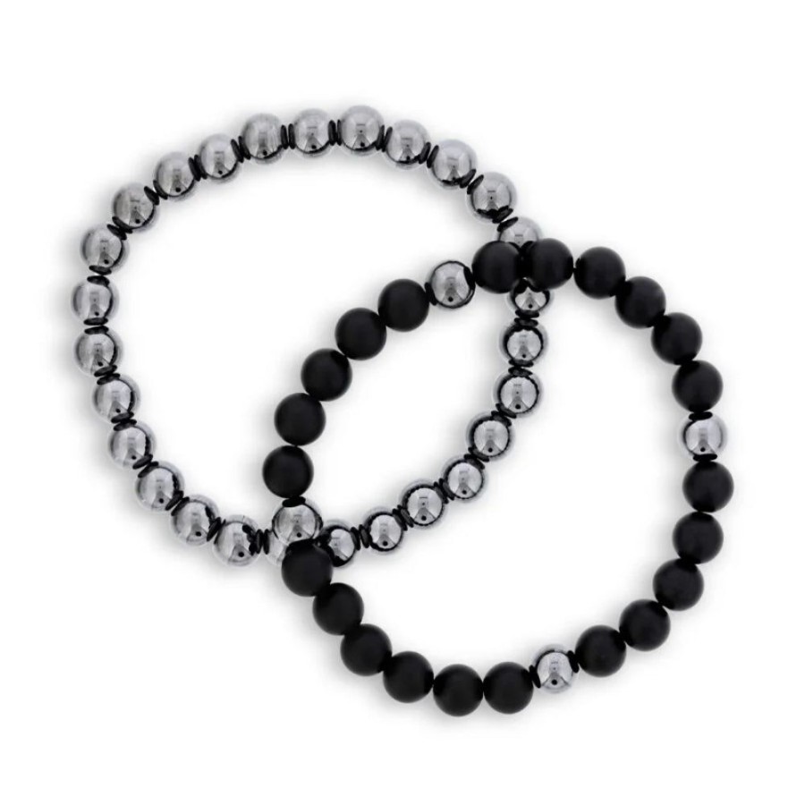 Jewelry Dee Berkley Jewelry | Men'S Set Of 2 8Mm Black & Hematite Beaded Bracelets 8"