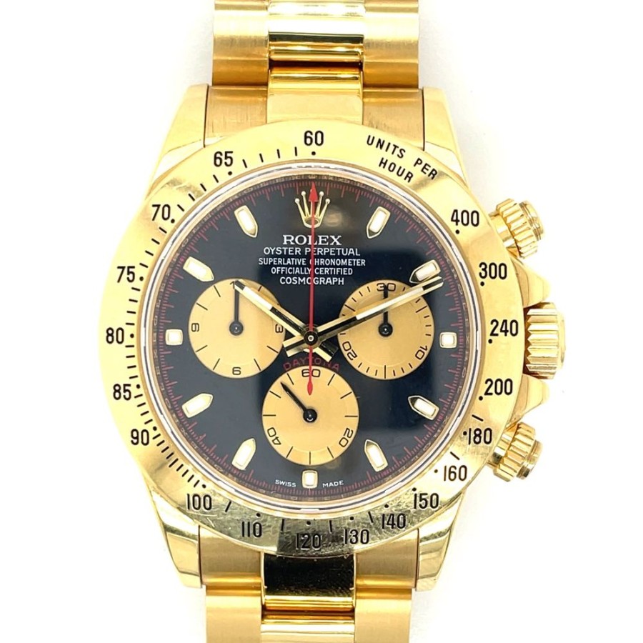 Timepieces Smyth Jewelers | Estate Gents Rolex Daytona With Black Dial In 18K Yellow Gold