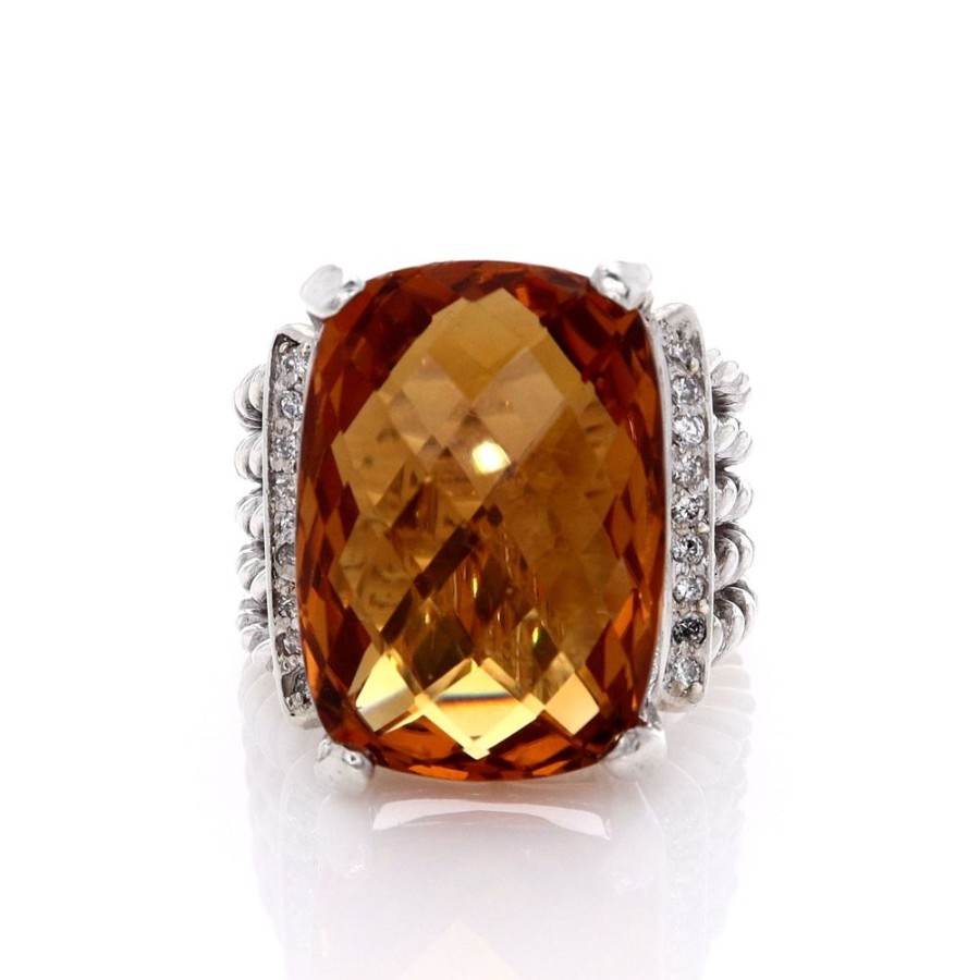 Jewelry Smyth Jewelers | Estate David Yurman Ring With Citrine And Diamonds In Sterling Silver