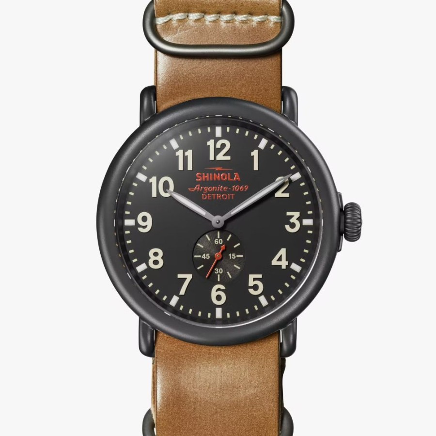 Timepieces Shinola | Shinola The Runwell 47Mm Gunmetal Grey Dial Whiskey Leather Quartz