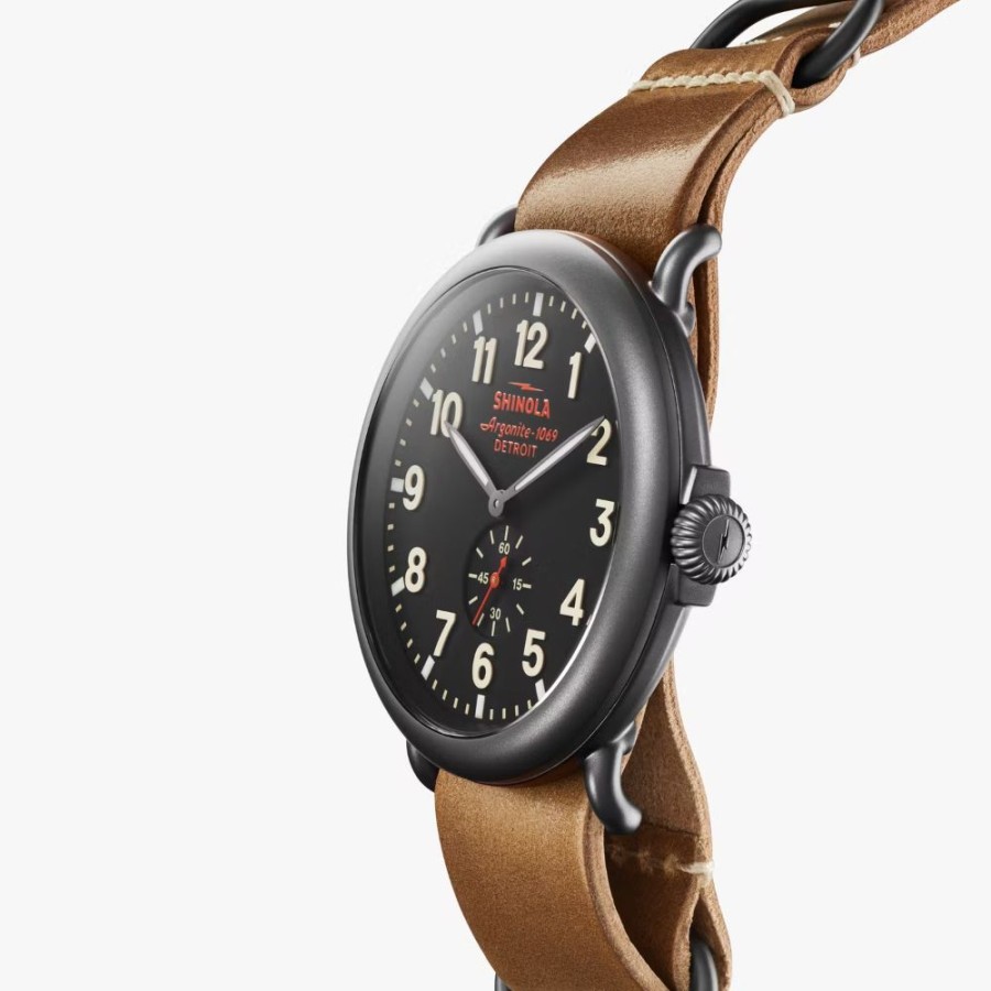 Timepieces Shinola | Shinola The Runwell 47Mm Gunmetal Grey Dial Whiskey Leather Quartz