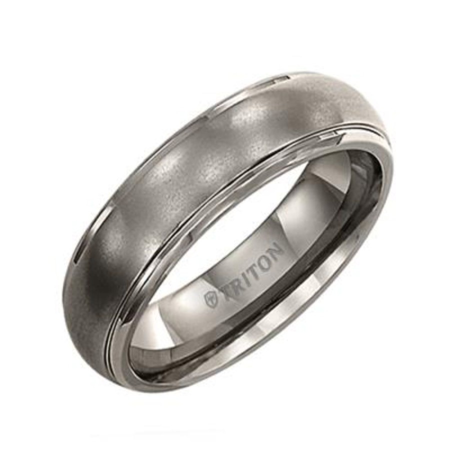 Jewelry Smyth Jewelers | Men'S Titanium 6Mm Step Edge Dome Satin Center Wedding Band