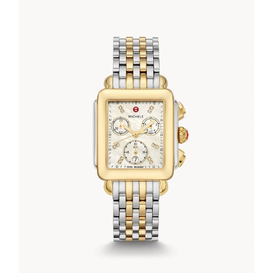 Timepieces Michele | Michele Deco Two-Tone 18K Gold Diamond Dial Watch