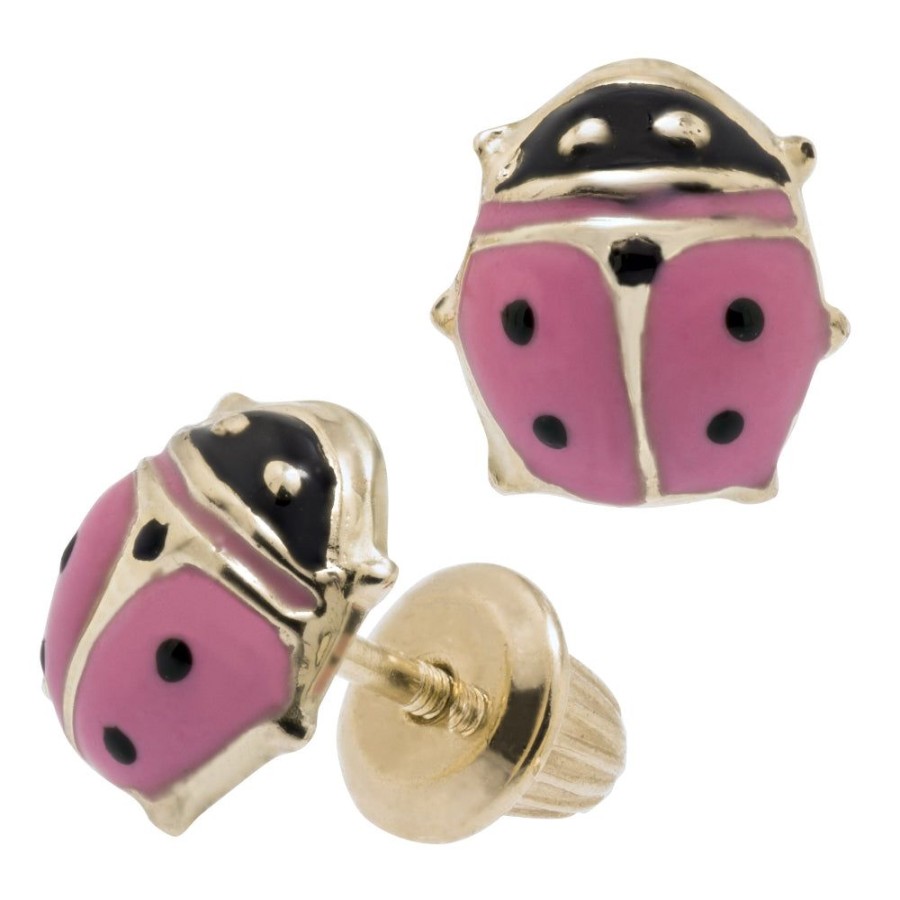 Jewelry Smyth Jewelers | Children'S 14Y Pink Lady Bug Gold Earrings