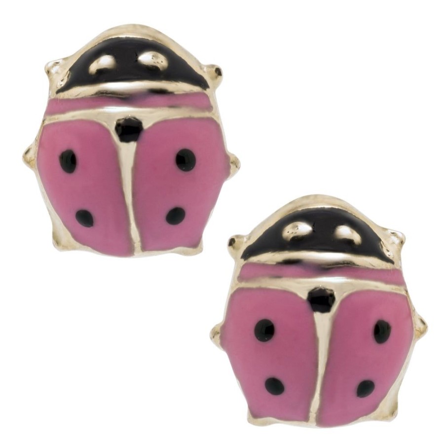 Jewelry Smyth Jewelers | Children'S 14Y Pink Lady Bug Gold Earrings