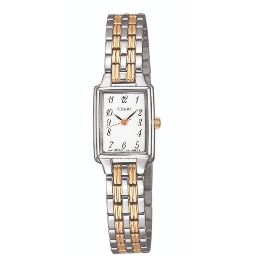 Timepieces Seiko | Seiko Essentials Collection White Rectangle Dial Two-Tone Quartz Sxgl6